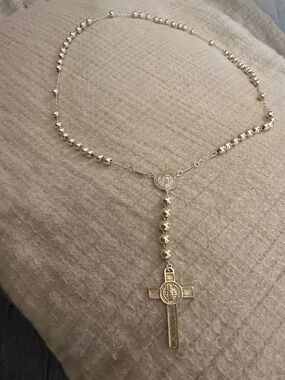 Classic Silver Rosary with St. Benedict Cross Pendant